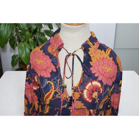Jamsé Boho Floral Tunic Top – Handcrafted India – Purple Pink Orange Peasant - Picture 3 of 6